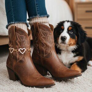 N. Women Gold Metal Boot Chain Bracelet Shoe Anklet Double Heart Love Charm 2PCS